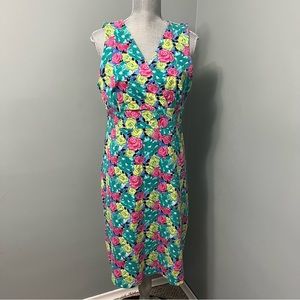 TALBOTS cocktail Dress sleeveless multicolour floral print size medium wedding